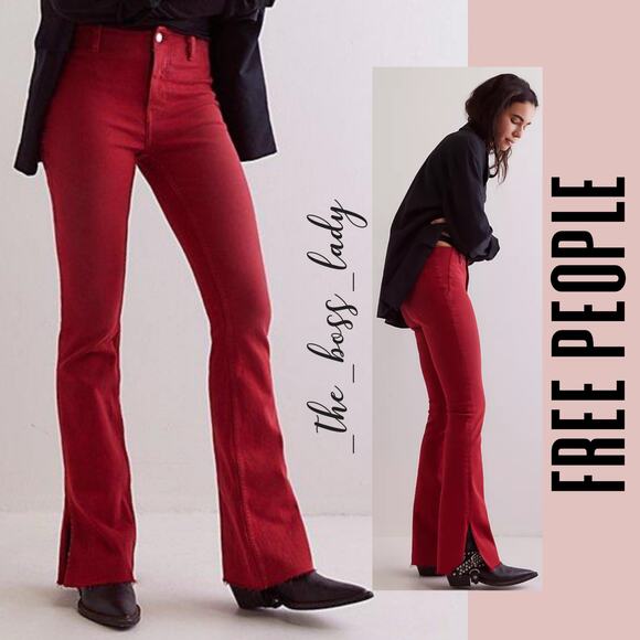 Free People Pants - Free People pants slit slim flare red stretchy 26 western boho